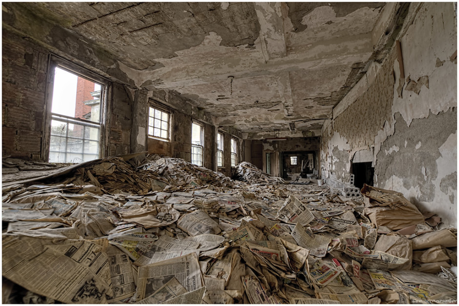 abandoned poorhouse newspaper room