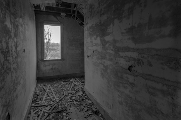 Freaktography, Ontario Abandoned, Ontario Urban Exploring, abandoned, abandoned ontario, abandoned photography, abandoned places, black and white, creepy, decay, decayed hallway, derelict, haunted, haunted places, mono, monochrome, ontario urban exploration, photography, urban exploration, urban exploration photography, urban explorer, urban exploring, wall, window