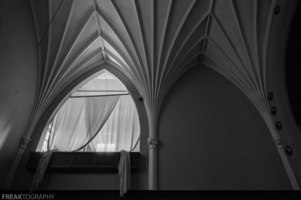 Freaktography, abandoned, abandoned photography, abandoned places, altar, black and white, church, church ceiling, creepy, curtains, decay, derelict, haunted, haunted places, lines, mono, photography, rule of thirds, urban exploration, urban exploration photography, urban explorer, urban exploring