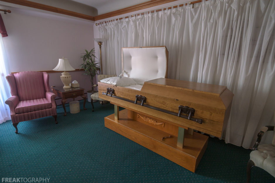 Freaktography, abandoned, abandoned funeral home, abandoned photography, abandoned places, casket, chair, creepy, decay, derelict, funeral home, haunted, haunted places, open casket, photography, urban exploration, urban exploration photography, urban explorer, urban exploring