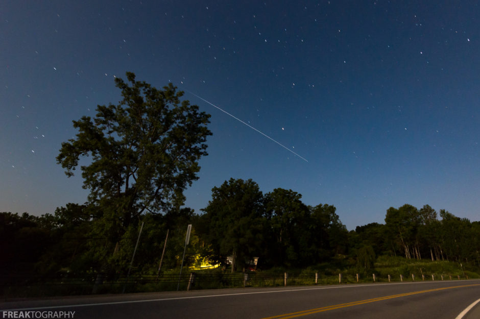 ISS, Rushford Lake, international space station, landscape, long exposure, new york state, night, night photography, road, rushford lake new york, sky, space, space station, stars, trees