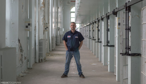 Self Portrait of Urban Exploration Photographer Dave of Freaktography. Taken in an abandoned prison