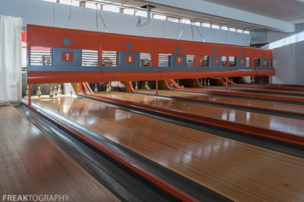 Urban Exploration Photography of an abandoned art deco bowling alley. an abandoned time capsule bowling alley