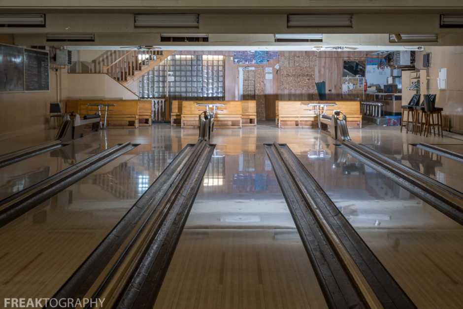 Urban Exploration Photography of an abandoned art deco bowling alley. an abandoned time capsule bowling alley