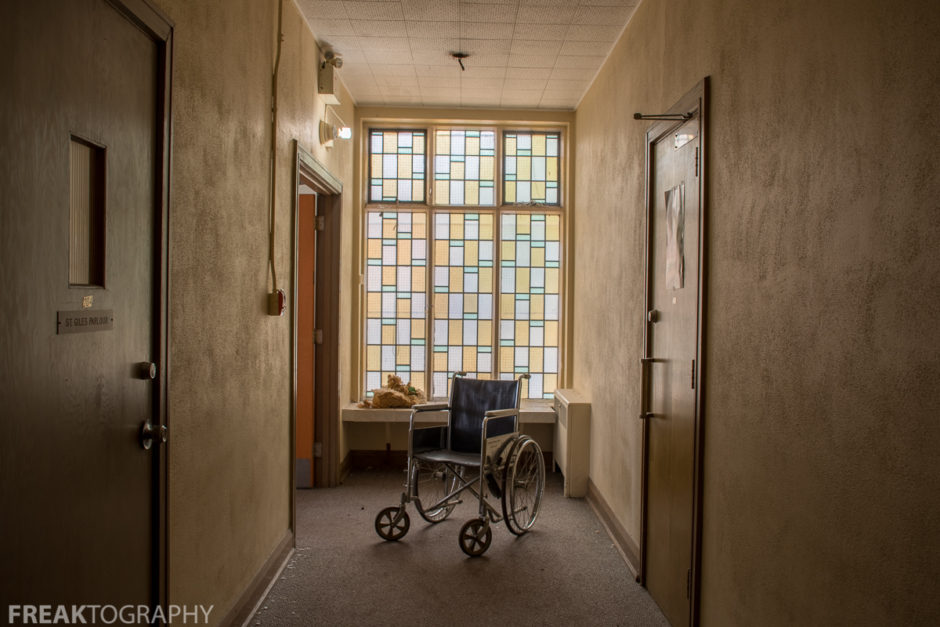 Wheelchair in St Giles Abandoned Ontario Church By Freaktography Urban exploration photographer