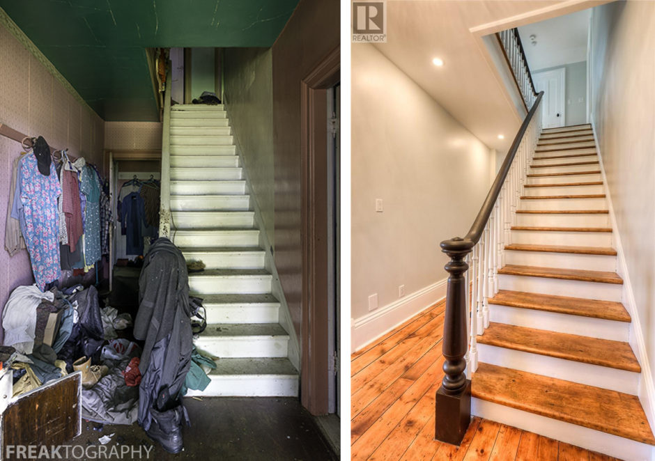 Before and After Restoration Photos of a former abandoned time capsule house