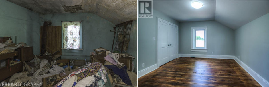 Before and After Restoration Photos of a former abandoned time capsule house
