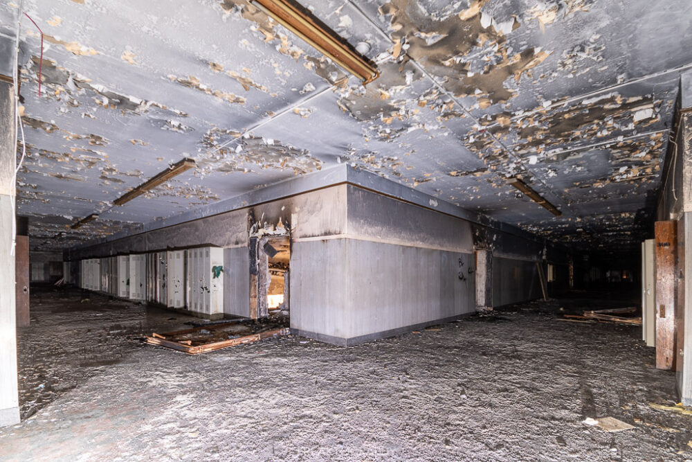 abandoned detroit cooley high school  double hallway