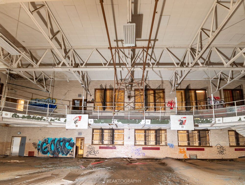 abandoned detroit cooley high school  gym