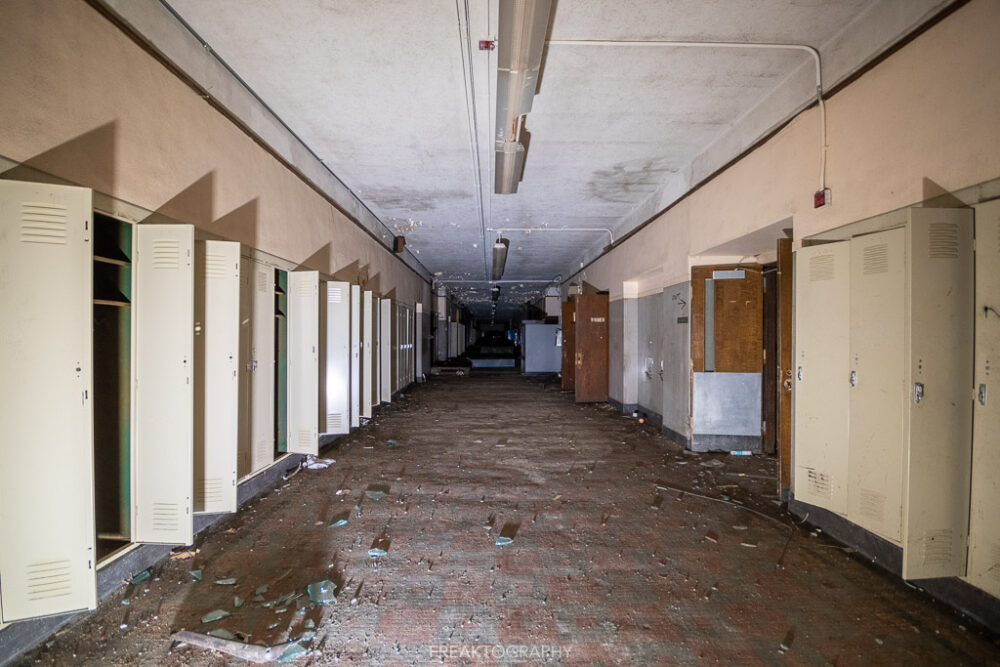 abandoned detroit cooley high school  hallway