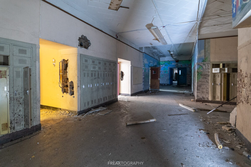 abandoned detroit cooley high school  hallways