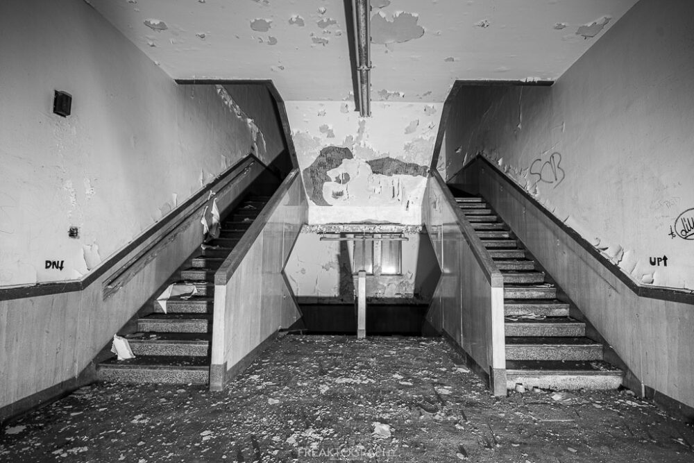 abandoned detroit cooley high school  stairs