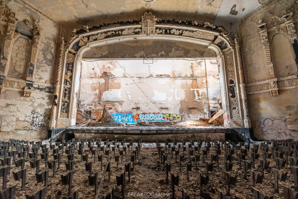 abandoned detroit cooley high school  theatre stage front