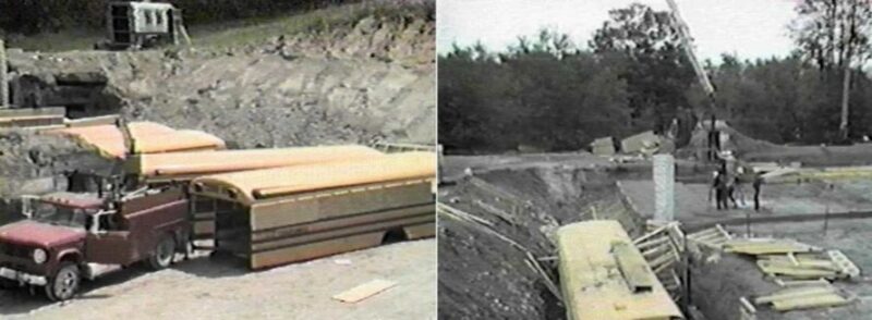 Construction of the Ark Two Nuclear Shelter made of 42 buried school busses