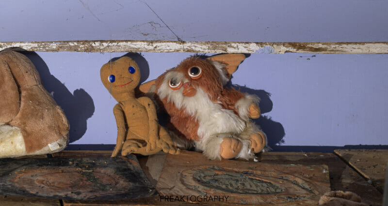 ET and Gizmo in abandoned time capsule cabin.