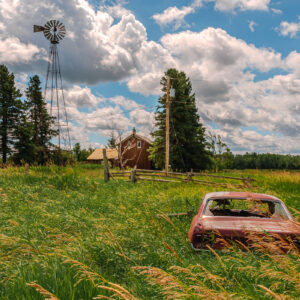 abandoned car and farm in rural ontario