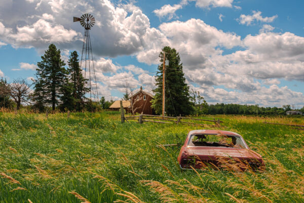 abandoned car and farm in rural ontario