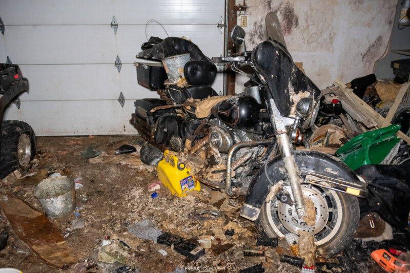 abandoned house with harley davidson and live bullets