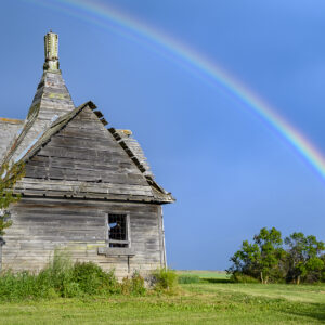 Alberta Rainbow Over Old House Print