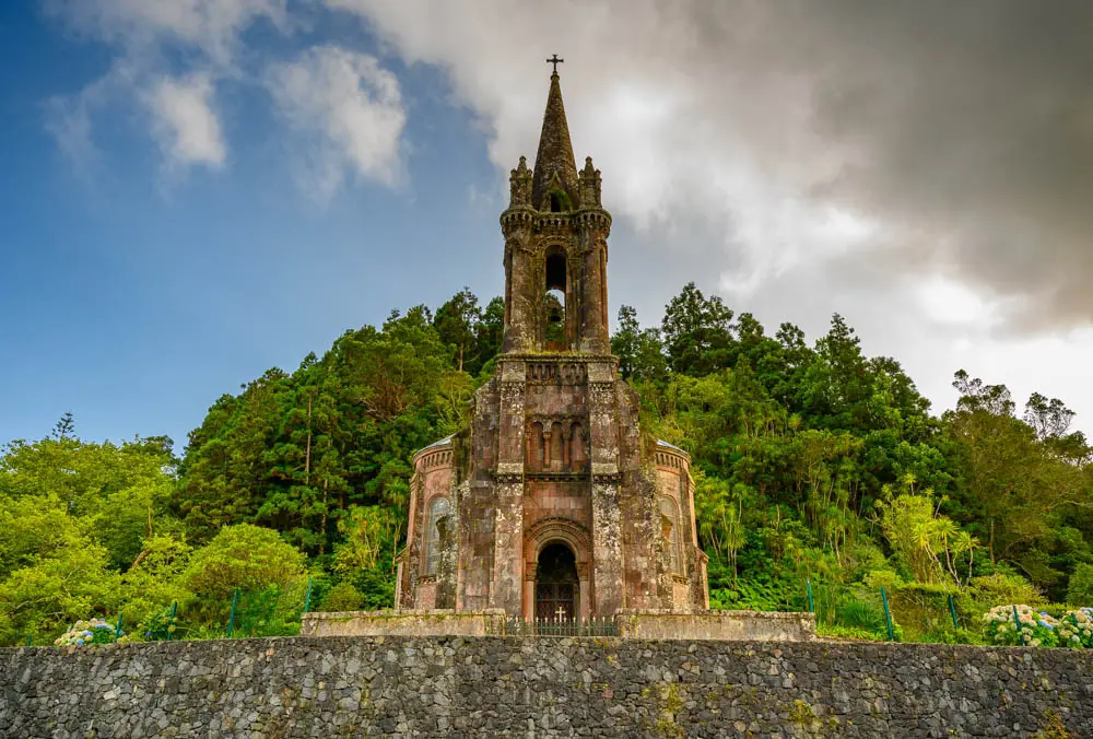 Capela de Nossa Senhora das Vitórias at the edge of Lagoa das Furnas, São Miguel Island.